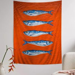 Tenture Murale Bord de Mer - Sardines “Rouge Méditerranée”