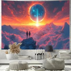 Tenture Murale Fantaisie Cosmique L’Alliance sous l’Éclipse Ardente