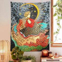 Tenture Murale Hippie Amants Éternels et Croissant de Lune