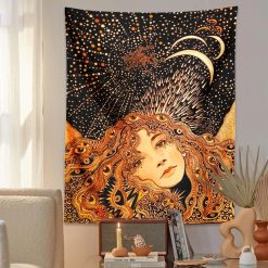 Tenture Murale Hippie Déesse Céleste aux Cheveux d'Étoiles