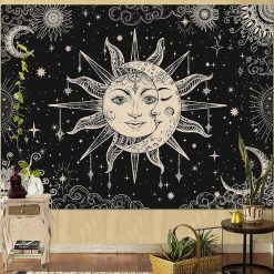 Tenture Murale Hippie Dualité Soleil et Lune Céleste