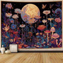 Tenture Murale Hippie Jardin de Minuit et Pleine Lune Mystique