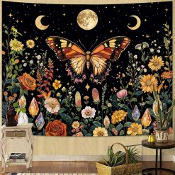 Tenture Murale Hippie Papillon Monarque et Jardin Lunaire