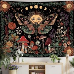 Tenture Murale Hippie Papillon Solaire et Flore Mystique