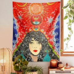 Tenture Murale Hippie Regard Cosmique et Soleil Flamboyant