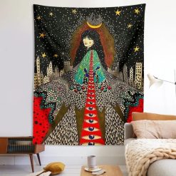 Tenture Murale Hippie Reine de la Nuit et Cité Étoilée
