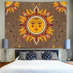 Tenture Murale Hippie Soleil Mandala aux Tons Ambrés