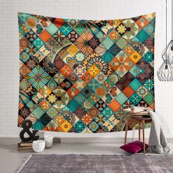 Tenture Murale Mandala « Patchwork Ethnique Turquoise »