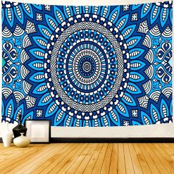 Tenture Murale Mandala "Rayonnement Azur Graphique"