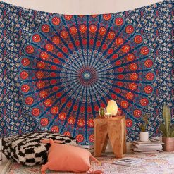 Tenture Murale Mandala "Rayonnement Bohème Rouge & Indigo"