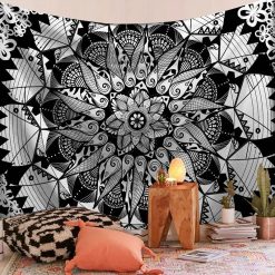 Tenture Murale Mandala "Rosace Graphique Noir & Blanc"