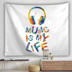 Tenture Murale Musique "Music Is My Life Coloré"
