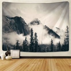 Tenture Murale Nature « Brumes Silencieuses des Cimes Sauvages »