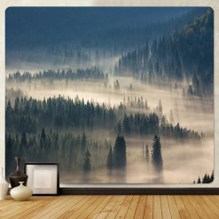 Tenture Murale Nature « Forêt Éthérée aux Brumes Matinales »