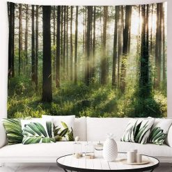 Tenture Murale Nature "Lumière Douce à Travers la Forêt Vivante"