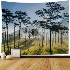 Tenture Murale Nature - Pins Solitaires sous la Brume Montagnarde