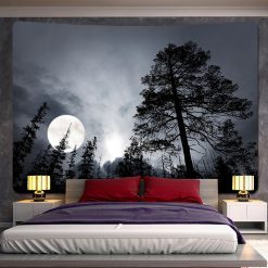 Tenture Murale Nocturne « Pleine Lune sur la Forêt Silencieuse »
