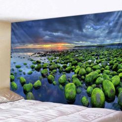 Tenture Murale Paysage Galets Émeraude au Crépuscule