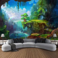 Tenture Murale Paysage Jungle Magique et Arc-en-Ciel