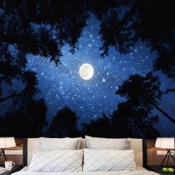 Tenture Murale Paysage - Pleine Lune au Cœur de la Forêt Étoilée