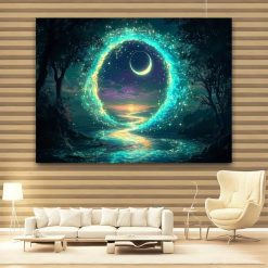 Tenture Murale Paysage "Portail Lunaire des Eaux Étoilées"