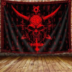 Tenture Murale Tête de Mort - Invocation Runique du Crâne Cornu