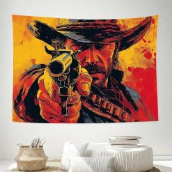 Tenture Murale Western - Duel du Pistolero Écarlate