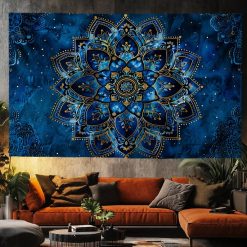 Découvrez la magnfique Tenture Murale Mandala Bleu Royal et Or