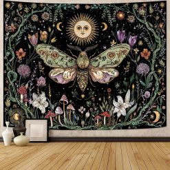 Tenture Murale Bohème Papillon Lunaire des Fleurs Sauvages