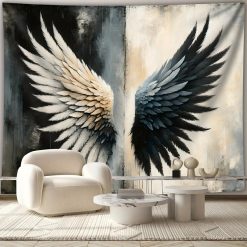 Tenture Murale Gothique Ailes Angéliques "Dualité des Ombres et de la Lumière"