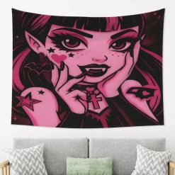 Tenture Murale Gothique Girly Kawaii "Vampire Rose au Regard Malicieux"