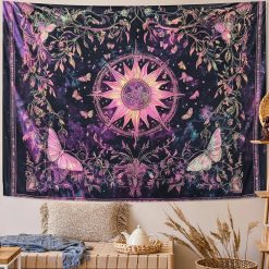 Tenture Murale Hippie Boussole Solaire et Papillons Galactiques