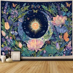 Tenture Murale Hippie Jardin Lunaire et Soleil Mystique