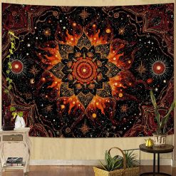Tenture Murale Hippie Mandala Solaire de Feu et Cosmos Mystique