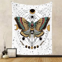 Tenture Murale Hippie Papillon Géométrique et Symboles du Zodiaque
