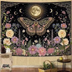 Tenture Murale Hippie Papillon Lunaire "Jardin Céleste Nocturne"