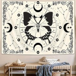 Tenture Murale Hippie Papillon Monarque et Cycles Lunaires