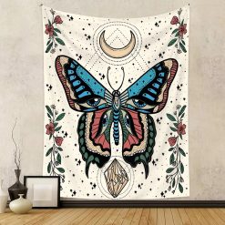 Tenture Murale Hippie Papillon Mystique et Cristal Lunaire