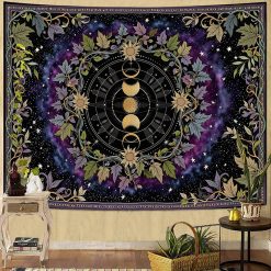 Tenture Murale Hippie Phases de la Lune et Couronne de Lierre Galactique