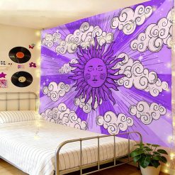 Tenture Murale Hippie Soleil Améthyste et Nuages de Rêve