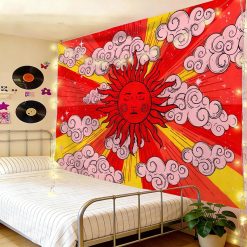 Tenture Murale Hippie Soleil Flamboyant et Nuages Crépuscules