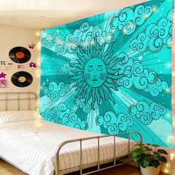 Tenture Murale Hippie Soleil Psychédélique et Nuages Multicolores