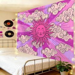 Tenture Murale Hippie Soleil de Minuit et Nuages Gris