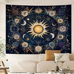 Tenture Murale Hippie Système Solaire Mystique et Constellations