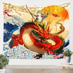 Tenture Murale Japonaise « Chat Archer du Dragon Écarlate »
