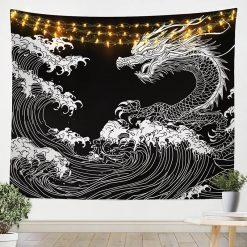Tenture Murale Japonaise « Dragon Blanc des Vagues Nocturnes »