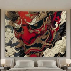 Tenture Murale Japonaise « Masque Oni des Brumes Infernales »
