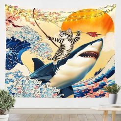 Tenture Murale Japonaise « Neko Archer du Requin des Vagues »