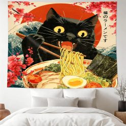 Tenture Murale Japonaise « Neko Rāmen Sakura »