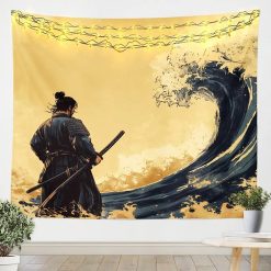 Tenture Murale Japonaise « Samouraï face à la Grande Vague »